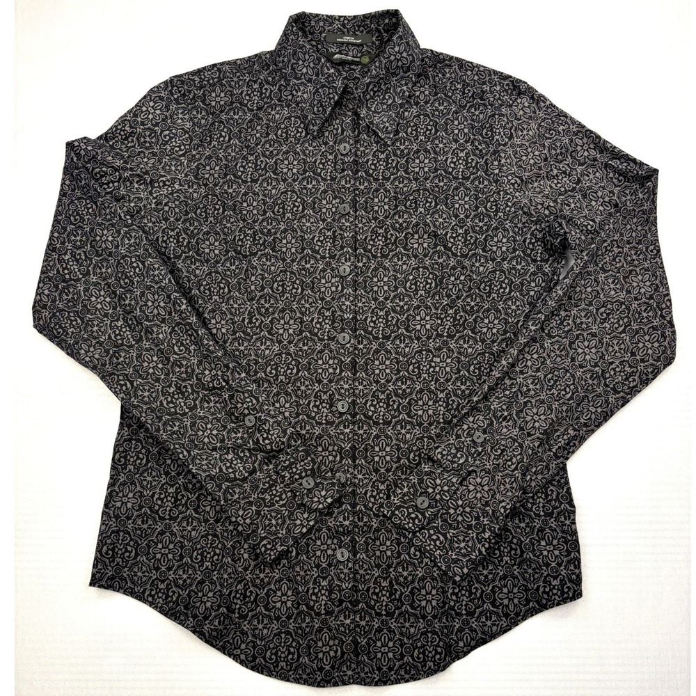 Eddie‎ Bauer Womens S Gray Medallion Stretch Wrinkle Resistant Button Down Shirt